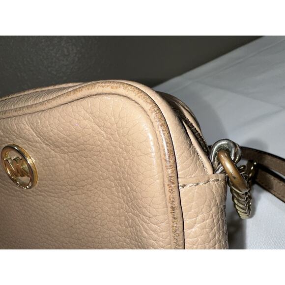 Michael Kors Fulton Small Mini Beige Taupe Leather Zip Chain Strap Crossbody Bag - Picture 10 of 15